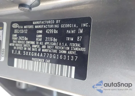 2013 Kia Optima Ex from USA, damaged, VIN 5XXGN4A77DG163137